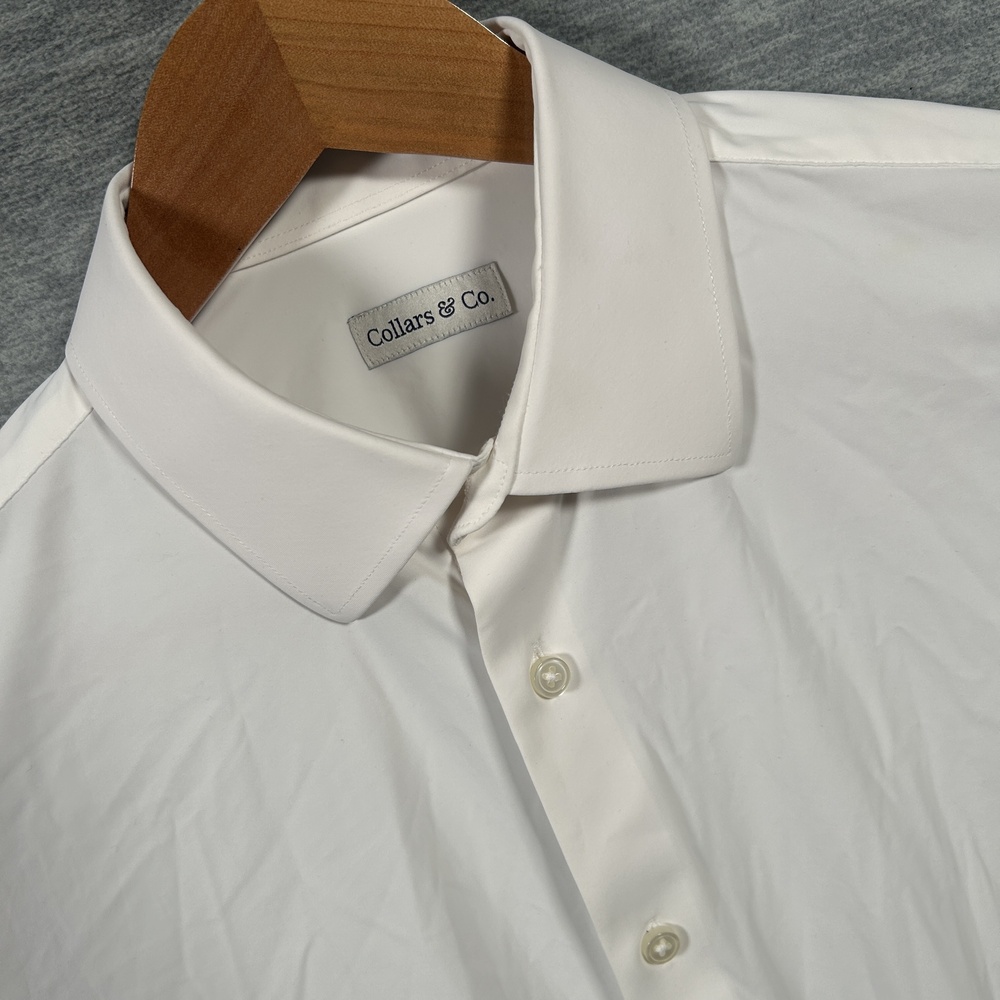 Collars & Co. Dress Shirt Mens L White Stretch Long Sleeve Button-Up Business